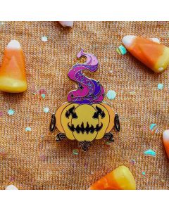 Purple variant pumpkin cauldron, Halloween enamel pin. jack o lantern pin. purple glitter. spooky pin. witchy accessories. Lapel pin. Wicca